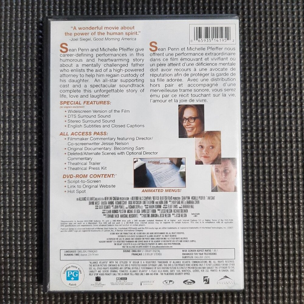 👠 5 for $25 I Am Sam (DVD 2002) Sean Penn, Michelle Pfeiffer, Bilingual - Picture 3 of 3